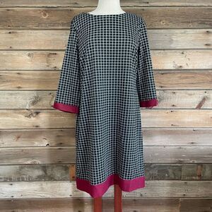 Ronni Nicole Black and White Checkered Midi Dress with Burgundy Accents